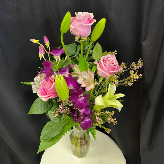 Color Roses with Lilies and Orchids
