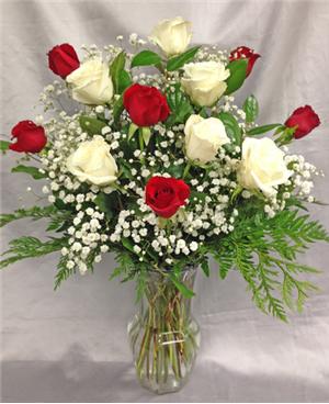 Red & White Dozen Roses – HUMMEL'S FLOWERS INC, Anchorage AK